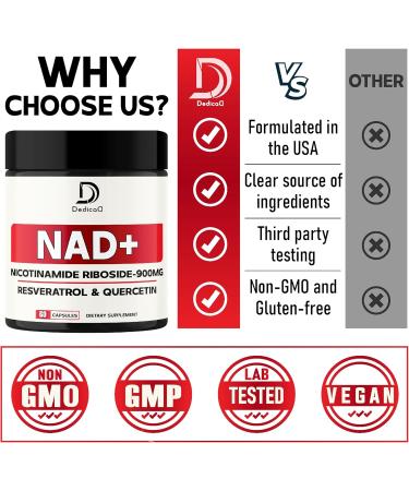 NAD Supplement with Nicotinamide Riboside, Trans-Resveratrol, Quercetin - Cellular Energy & Repair, Vitality, Healthy Aging - 60 Count 60 Count (Pack of 1) - Buy Online on GoSupps.com