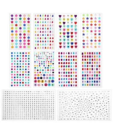 1350pcs / 10 Sheets Rhinestone Stickers Self Adhesive Face Gems Stick on  Festival Face Jewels Stickers Nail Gems for Crafts DIY Rhinestones for Makeup Face Eye Body Nail Carnival Party