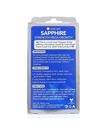 Nail-Aid Sapphire Strengthener & Mega Growth Treatment - Clear 0.55 Fl Oz - Pack of 1 - Buy Online on GoSupps.com