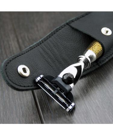3 Edge Shaving Razor - Gold Antique Design Safety Razor for Men with Leather Pouch - Perfect Beard & Mustache Grooming Tool - Buy Online on GoSupps.com