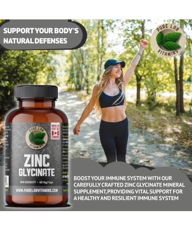 Pure Lab Vitamins | Zinc Glycinate | 60 Capsules | Vegan Zinc Mineral Supplement | Amino Acid Salt for Hair Nail and Skin Vitamins | Zinc Supplement for Men & Women | Immune System Support | Zinc Capsules - Buy Online on GoSupps.com