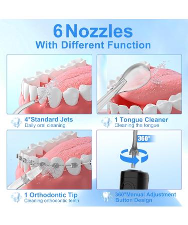 Water Flosser Cordless Rechargeable - 350ML Tank, 5 Modes, 8 Jet Tips - Dental Oral Irrigator for Teeth Cleaning - IPX7 Waterproof - Home & Travel - Black - Buy Online on GoSupps.com