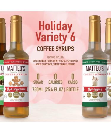 Matteo's Barista Style Sugar-Free Coffee Syrup 6 Flavour Holiday Variety Pack Zero Calories and Sugar Keto-Friendly Coffee Syrups Delicious Flavoured Coffee Syrup - 25.4 oz Syrup Bottles - Buy Online on GoSupps.com