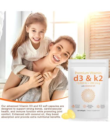 D3 K2 Vitamin 10000 IU - 240 Virgin Coconut Oil Softgels 2 in 1 Vitamin D & K Complex Supplement Softgel - Immune Support and Calcium Absorption Bone and Heart Health (240 Count (Pack of 2)) 1 Count (Pack of 240) - Buy Online on GoSupps.com