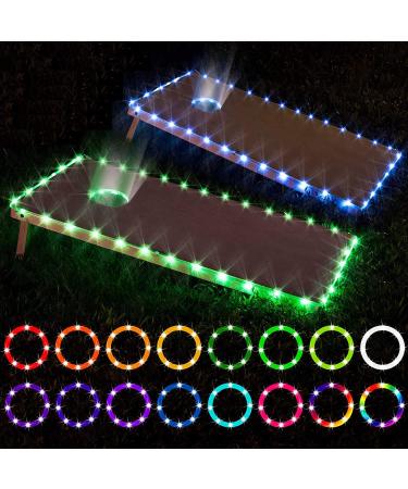 LED Cornhole Lights, Remote Control Cornhole Board Edge and Ring LED Lights, 16Color change by yourself, a great addition for playing Bean Bag Toss Cornhole game at the family backyard at night,2 sets 4ft x 2ft