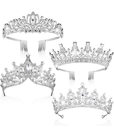 4 Pack Queen Crowns for Women Pageant Crown with Combs Princess Crown for Girls Crystal Rhinestones Tiara Headband Silver Tiara Comb Tiara for Women Comb Birthday Cosplay Wedding Hair Accessories