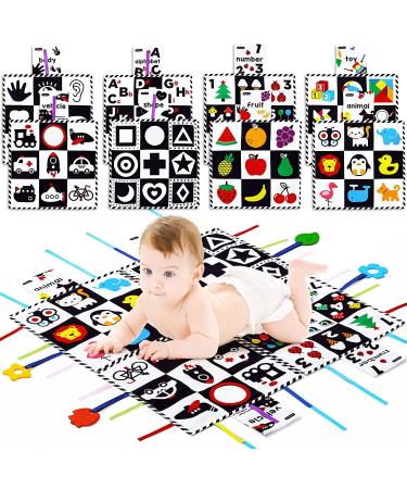 beiens Baby Toys 0-6 Months  Tummy Time Crinkle Toys with Mirror  Black and White High Contrast Sensory Toys for 0-6-12-18 Months Toddler Newborn  Boy Girl Gift Set  Play Mats-4 in 1