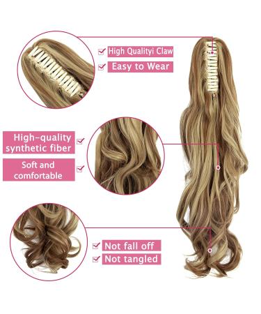 18 Inch Curly Wavy Ash Blonde Mix Ginger Claw Ponytail Hair Extension - Clip In Synthetic Hairpiece for Instant Volume - Buy Online on GoSupps.com