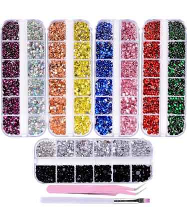 editTime 10500 Pieces Nail Art Rhinestones Crystals AB Flatback Rhinestones Stones Gems with Pick Up Tweezer and Brush for Nail Art Makeup Shoes Clothes Crafts (kit-1)