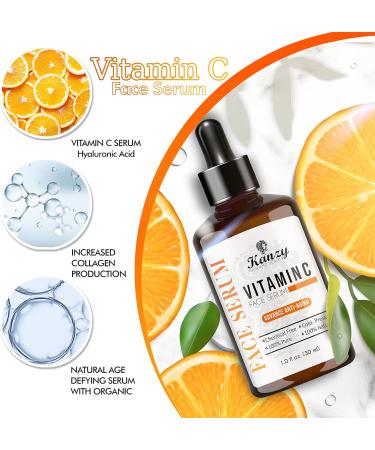 Kanzy Vitamin C Serum 20% with Hyaluronic Acid - Anti-Aging, Anti-Wrinkle, Dark Circles & Fine Lines - 30ml - Buy Online on GoSupps.com
