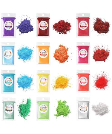 12 Colors Mica Powder Pigments Soap Dye for Soap Coloring - Soap Making Colorants Set - 0.18oz 12 Bags - Skin Safe for DIY Soaps, Bath Bombs, Candle Making, Nail Polishes, Resin Makeup Dye.