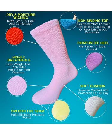 Fancy Pix Women's 6-Pack Colorful Cotton Diabetic Crew Socks - Non Binding, Soft & Breathable - Royal Blue, Purple, Orange, Light Blue, Pink, Baby Yellow - Buy Online on GoSupps.com