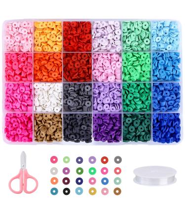 Greentime Clay Beads, 4500pcs Flat Round Spacer Clay Beads Heishi Beads for Bracelets Jewelry Making Kit Earring DIY Crafts for Holiday Gift (24Color 6mm) 24 colors S-4500PCS