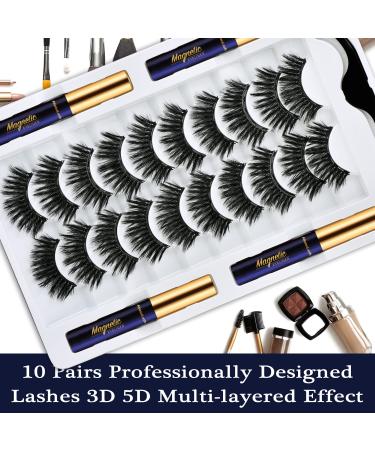Magnetic Eyelashes Kit - 10 Pairs Reusable Cat Eye Lashes with Applicator & Eyeliner | Natural Look & Long Lasting Quality - Buy Online on GoSupps.com