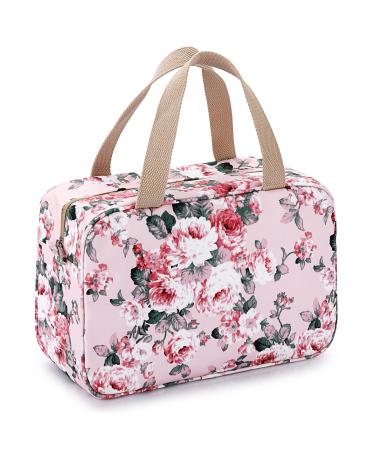 IGNPION Woman Large Travel Toiletry Bag Waterproof Wash Bag Make up Organizer Bag Cosmetic Bag Swimming Gym Bag (Pink Flower)