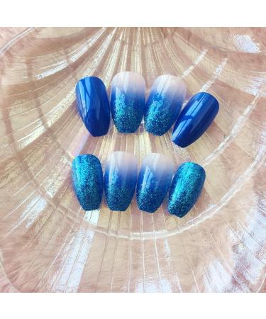 Blue Sequin Press On Nails Medium for Women - Full Cover Tips for Salon Perfect Manicure - Buy Online on GoSupps.com