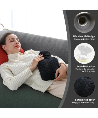 2L Hot Water Bottle with Knitted Cover - Hot/Cold Compress for Pain Relief - Black - Buy Online on GoSupps.com