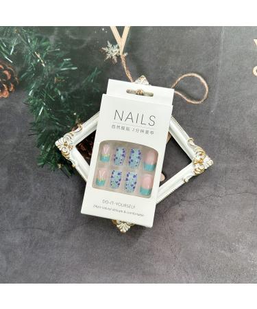Nude & Blue Butterfly Design Square False Nails - 24Pcs Medium Press On Nails with Nail Glue - Acrylic Stick on Nails for Women - Buy Online on GoSupps.com