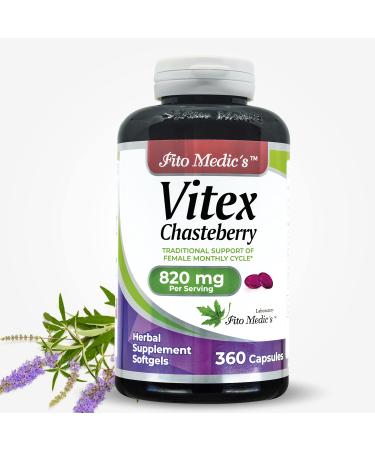 FITO MEDIC'S Lab - Vitex Supplement for Women - chasteberry- Menopause Support - 820 mg per Serving 360 Gel caps - Ultra high Absorption.