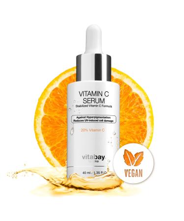 Vitabay Vitamin C Serum for Face - Vitamin C Serum 20% 40 ml Vitamin C Anti Aging Serum - Face Serum Vitamin C Serum Face Vit C Face Serum C Vitamin Serum Vitamin C Face Serums Vitamin C Serum Skin