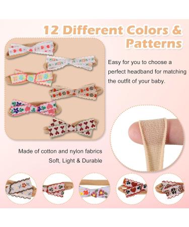 WUISOLQP 12 PCs Baby Girls Headbands Hair Bows Set - Flower Patterns, Handmade Soft Stretchy Nylon Hairbands for Newborns, Infants, Toddlers - Birthday, Christmas, Wedding Photography Hair Accessories - Buy Online on GoSupps.com