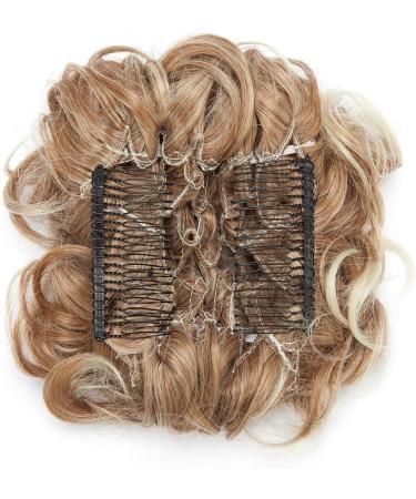Curly Wavy Hair Extensions Bun Piece in Lightest Ash Brown Mix Bleach Blonde - Buy Online on GoSupps.com