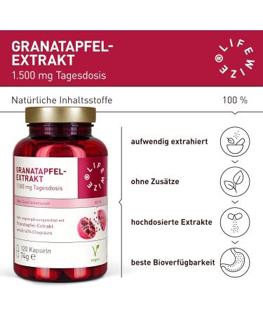 LIFEWIZE Pomegranate Extract Capsules - 40% Ellagic Acid 30 000 mg per Daily Dose Vegan 120 Capsules - Pure & Additive-Free Supplement - Buy Online on GoSupps.com