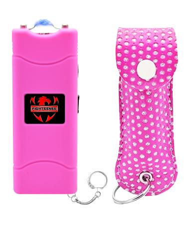 FIGHTSENSE Pepper Spray & 2-in-1 Stun Gun with Flashlight, Self Defense Kit, 25 Bursts, 14 Ft. Range, Painful 1.60 C Charge, 120 Lumen LED Light, Rechargeable Battery for Women Self Defense Pink Bling