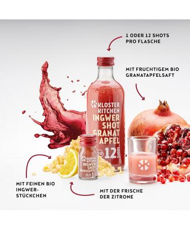 Kloster Kitchen Bio Gingembre Shot Grenade 1SHOT 28 x 30 ml avec des morceaux de gingembre | Shot de gingembre v g talien en bouteille en verre | Sans additifs & avec douceur naturelle - Buy Online on GoSupps.com