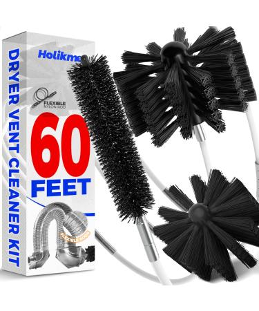 Holikme 60 Feet Dryer Vent Cleaner Kit Lint Remover Flexible Brush and Drill Attachment Extends Up to 60Feet 2 Synthetic Brush Head Use with or Without a Power Drill