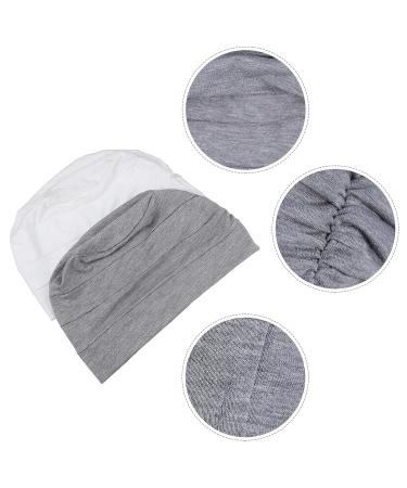 Lurrose 2Pcs Soft Beanie Chemo Cap for Women - White Gray | Cancer Headwear & Hair Loss Turban Hat - Buy Online on GoSupps.com
