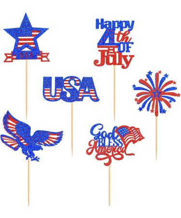 24 Pcs Independence Day Cupcake Toppers Glitter National Flag Cake Topper Picks Toothpick Toppers 4th of July Flag Day Photo Props for Patriotic Party Supplies (eagle-godbless-you) - Buy Online on GoSupps.com