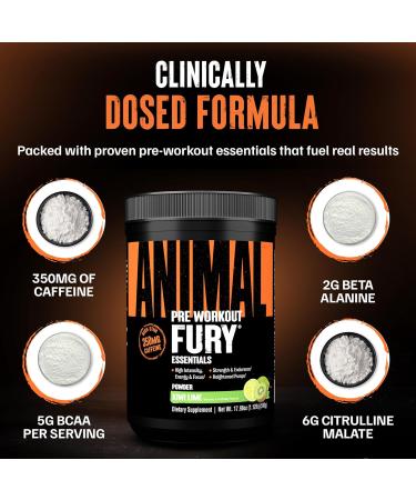 Animal Fury Pre Workout Powder - Kiwi Lime 350mg Caffeine BCAA Amino Acids 2g Beta Alanine Citrulline & Tyrosine Energy Focus Strength Endurance Preworkout for Men & Women 30 Servings NEW - Kiwi Lime 30 Servings (  - Buy Online on GoSupps.com
