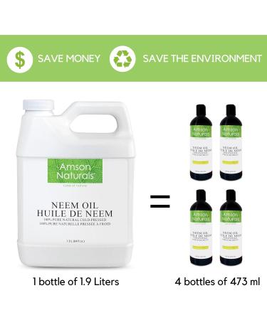 Neem Oil 1900 ml / 64 oz - 100% Pure & Natural Cold pressed Multipurpose uses DIY recipes Amson Naturals. 1.9 l (Pack of 1) - Buy Online on GoSupps.com