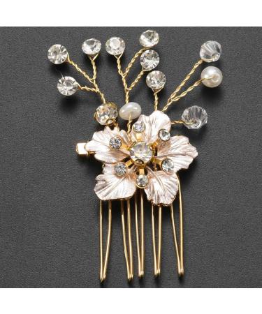 iFutniew Hair Jewelry Gold Women Crystal Comb Bride Hair Accessories Handmade Wedding Flower Hair Comb Headdress - Buy Online on GoSupps.com