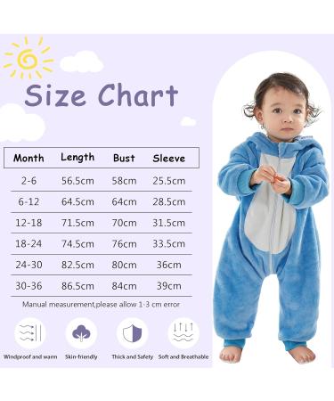 COOKY.D Baby Hooded Rompers | Winter Flannel Jumpsuit Pajamas 3-6 Months Blue - Buy Online on GoSupps.com