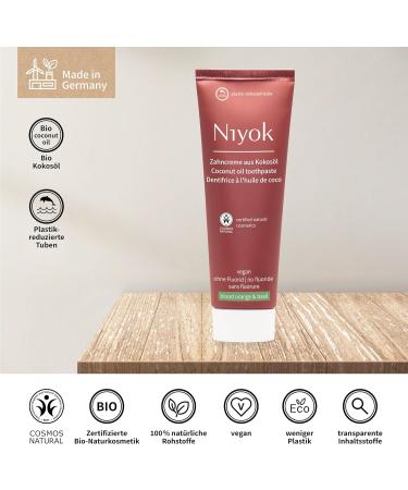Niyok Organic Coconut Oil Toothpaste (3x75ml) | Fluoride-Free Vegan Natural Cosmetics for Kids | Blood Orange Peppermint Lemon Grass & Ginger - Buy Online on GoSupps.com