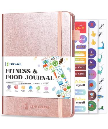 EPEWIZD Food and Fitness Journal Hardcover Wellness Planner Workout Journal for Women Men to Track Meal and Exercise Count Calories Weight Loss Diet Training Weight Loss Tracker Undated Home and Gym Accessories (3 Month)-Rose Gold