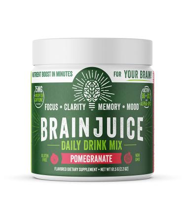 BrainJuice Nootropics Brain Support Supplement Gluten Free Powder for Energy and Focus Drink Mix with L Theanine Alpha GPC Vitamin B Organic Green Tea Extract Caffeine Pomegranate 15 Servings