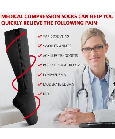 Ailaka Open Toe Compression Socks 15-20 mmHg for Men & Women - Knee High Support for Varicose Veins, Edema, Pregnancy - L/XL Black (1 Pair) - Buy Online on GoSupps.com