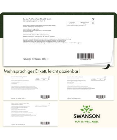 Swanson Pantothenic Acid (Vitamin B5) 500mg - High-Dose 250 Capsules Gluten-Free & Non-GMO Laboratory Tested for Quality - Buy Online on GoSupps.com