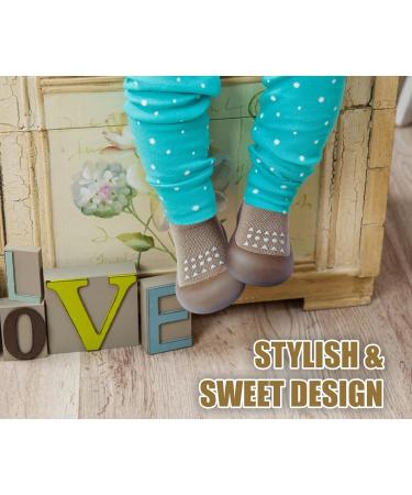 Dookeh Baby Shoes - Non Slip Soft Sole Sneakers for Boys and Girls | Toddler Infant Sock Shoes 12-18 Months - Brown - Buy Online on GoSupps.com