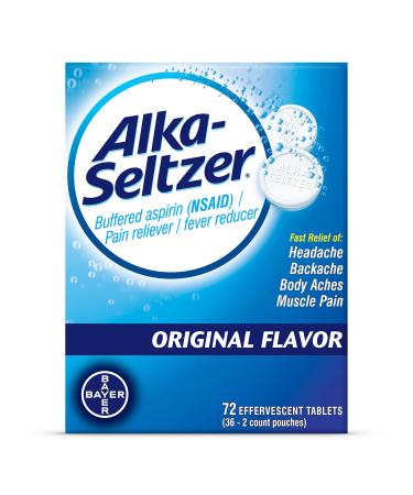 Alka-Seltzer Original Effervescent Tablets, fast relief of headache, muscle aches, and body aches, 72 Count (Product packaging may vary)