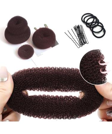 Donut bread maker hair bun maker 7-piece brown ring shape set with 10 U-shaped clips 5 elastic hair ropes. - Buy Online on GoSupps.com