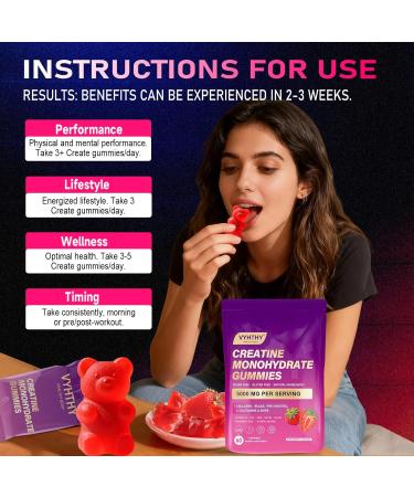 Creatine Monohydrate Gummies with Collagen BCAAs L-Glutamine Biotin Zinc Vitamin D3 & Hyaluronic Acid Daily Pre & Post Workout Recovery Sugar-Free (60 Gummies) 60 Count (Pack of 1) - Buy Online on GoSupps.com