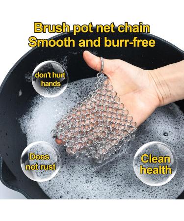 DUIJINYU Stainless Steel Chainmail Scrubber for Cast Iron - 4x4 Inch Skillet Cleaner - Removes Stuck Food Safely - Pre-Seasoned Cookware and Waffle Iron Safe - Ideal for Dutch Ovens and Glassware - Buy Online on GoSupps.com