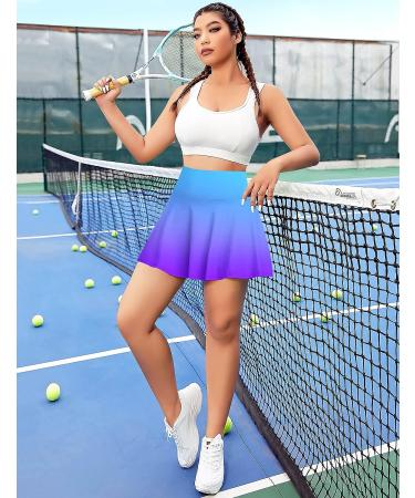 DERCA Women's Pleated Tennis Skirt with Pockets, High Waisted Athletic Skort - Gradient Blue Purple, Size X-Large - Buy Online on GoSupps.com