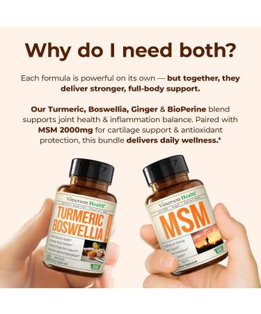 Boswellia Turmeric Curcumin Supplement + MSM 2000mg Bundle Supports Joint Health & Aids Inflammatory Response with Ginger Root Organic Turmeric Powder & Curcumin with Black Pepper (BioPerine) - Buy Online on GoSupps.com