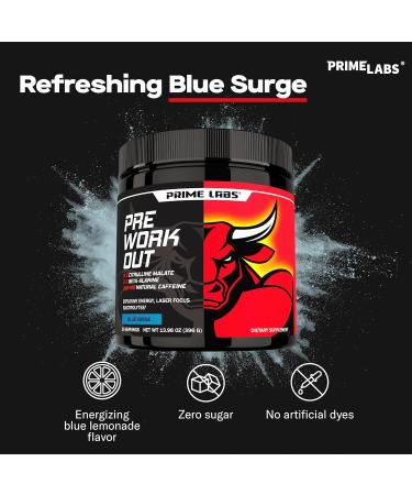 Prime Labs Pre Workout Powder for Men - with Citrulline Malate Beta-Alanine and Natural Caffeine - Energy Focus Power - Blue Lemonade Flavor - 30 Servings - Buy Online on GoSupps.com