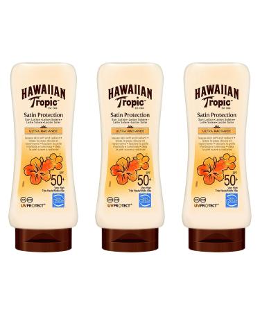 Hawaiian Tropic - Satin Protection Ultra Radiance SPF 50+ - Very High Protection Sun Lotion Protects and Softens the Skin Tropical Fruit Fragrance Pack 3 Units x 180 ml - Buy Online on GoSupps.com